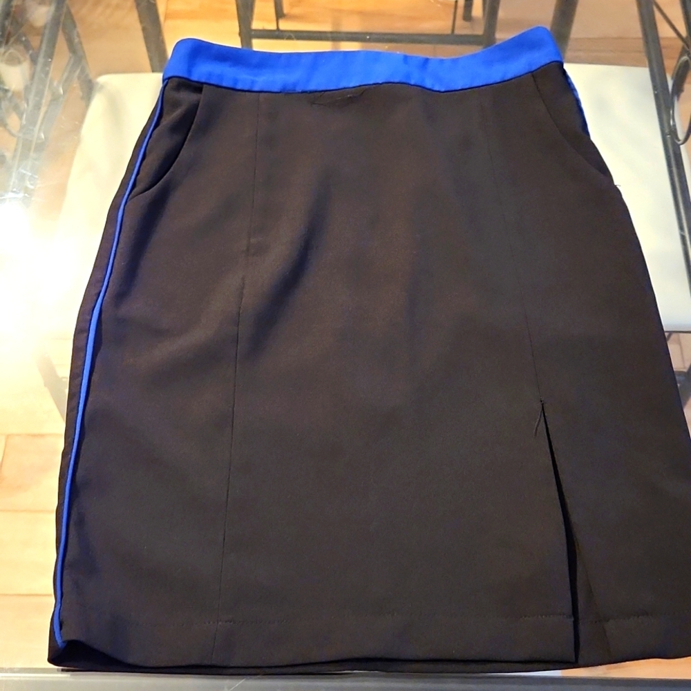 Black Pencil Skirt with POCKETS and royal blue trim